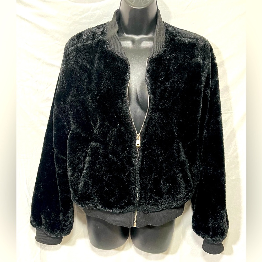 Iris black faux fur bomber jacket